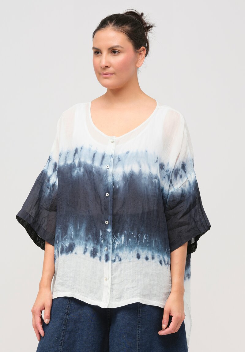 Gilda Midani Pattern-Dyed Linen Super Shirt in Deep Dive Blue