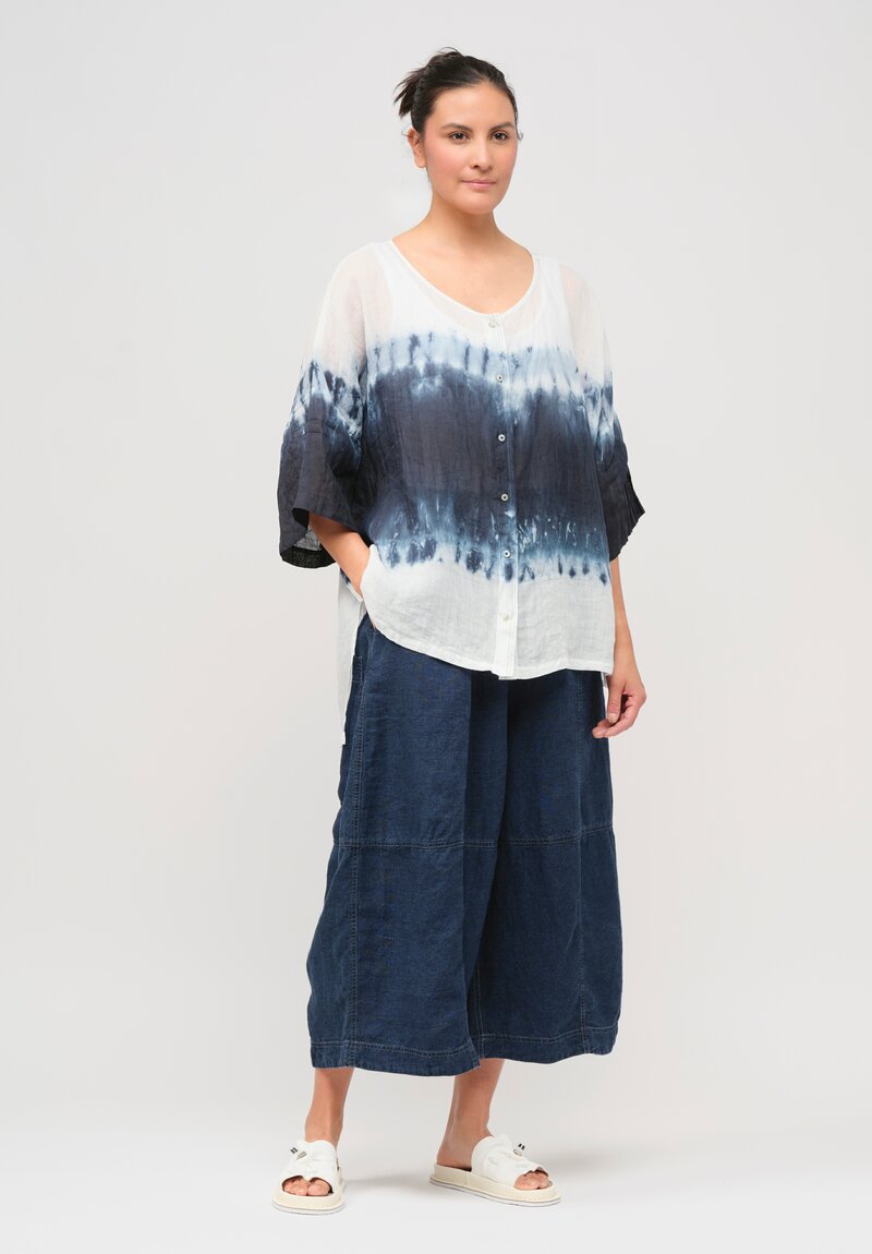 Gilda Midani Pattern-Dyed Linen Super Shirt in Deep Dive Blue