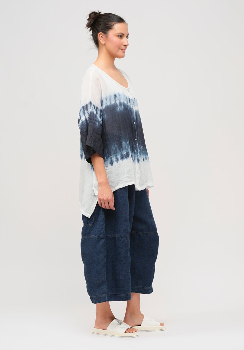 Gilda Midani Pattern-Dyed Linen Super Shirt in Deep Dive Blue