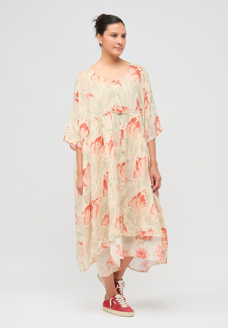 Gilda Midani Printed Linen Overdress in Lillies Natural	