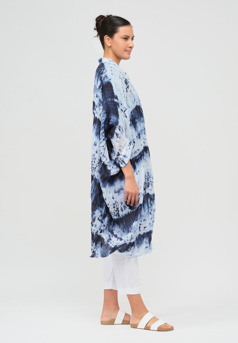 Gilda Midani Pattern-Dyed Linen Square Dress in High Tide Blue	