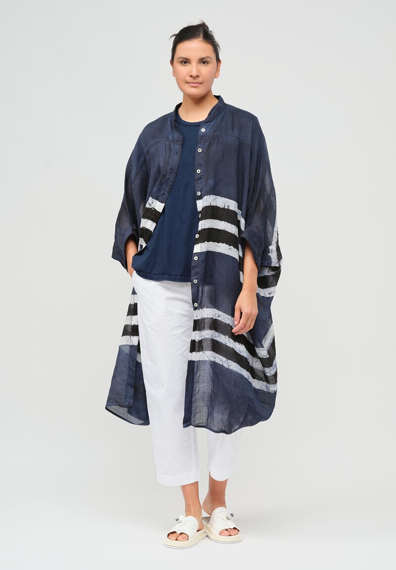 Gilda Midani Pattern-Dyed Linen Square Dress in Blue & White Stripe	