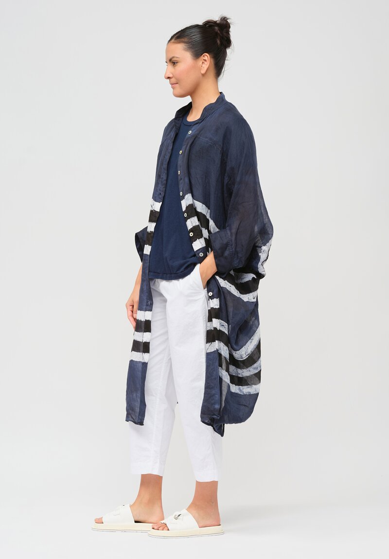 Gilda Midani Pattern-Dyed Linen Square Dress in Blue & White Stripe	