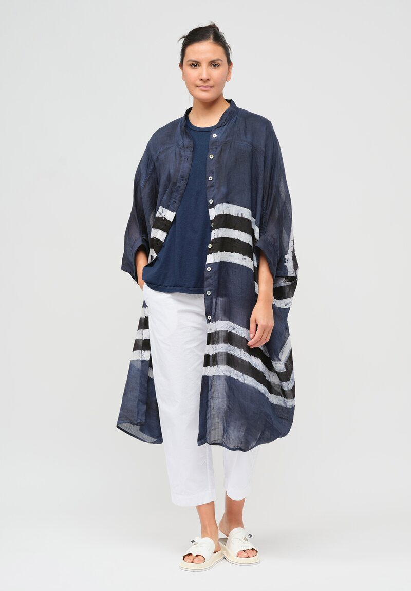 Gilda Midani Pattern-Dyed Linen Square Dress in Blue & White Stripe	