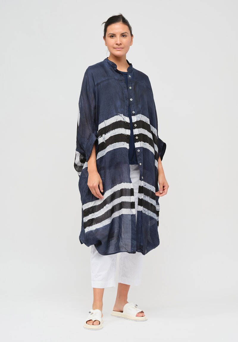 Gilda Midani Pattern-Dyed Linen Square Dress in Blue & White Stripe	