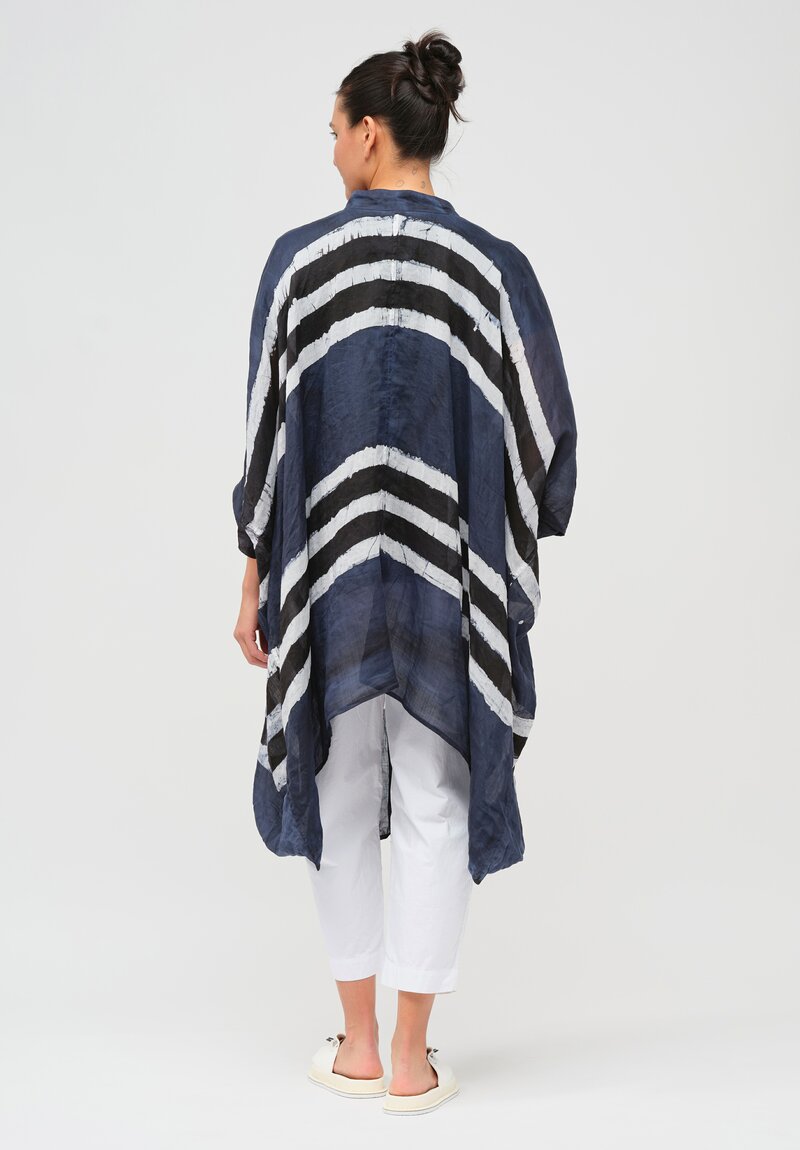 Gilda Midani Pattern-Dyed Linen Square Dress in Blue & White Stripe	