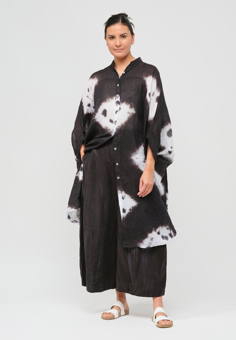 Gilda Midani Pattern-Dyed Linen Square Dress in White Stone Black	