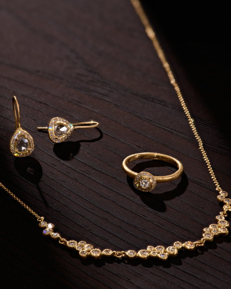 Yasuko Azuma 18k, Rose Cut Diamond Halo Earrings	