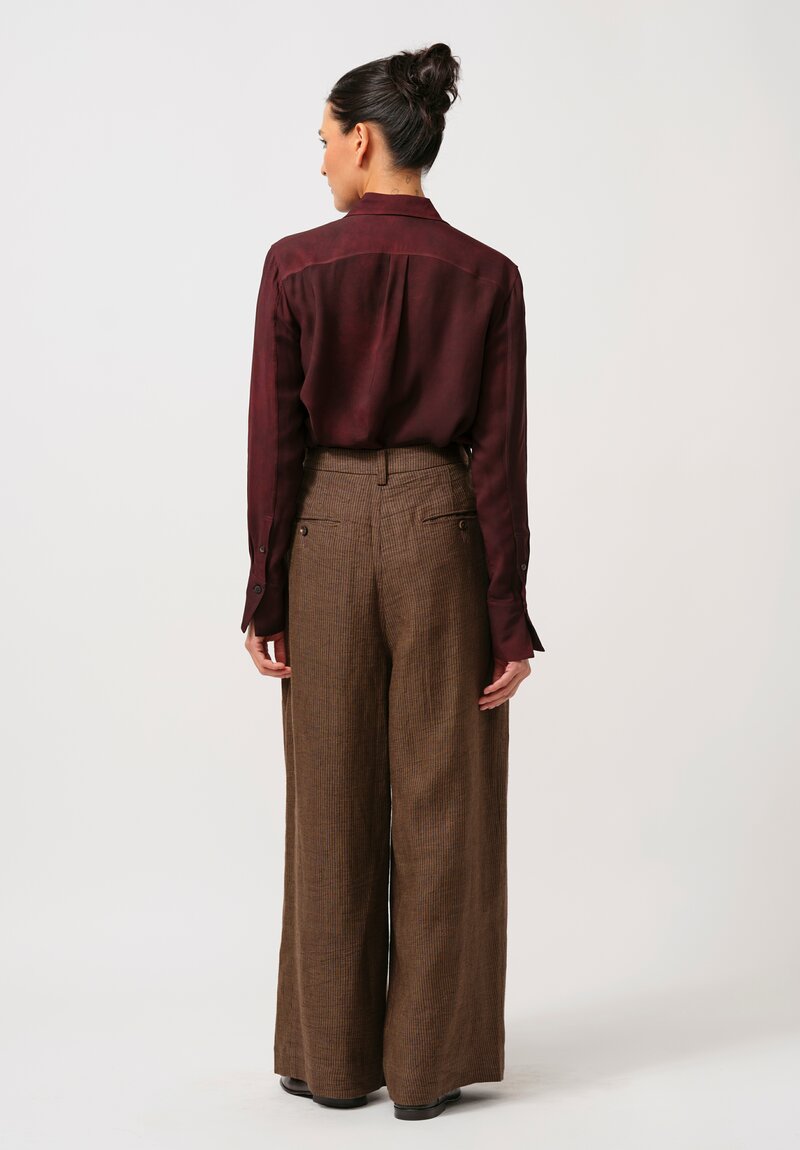 Ziggy Chen Linen Wide Tapered Trousers in Khaki Brown	