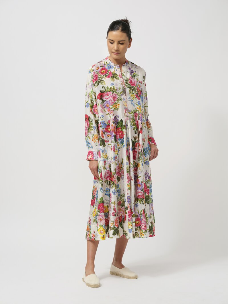 Péro Silk Woven Dress in Cream Rose Bouquetv