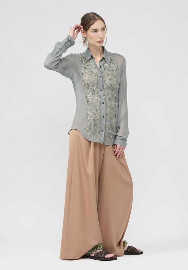 Dries Van Noten Silk Embellished Chowy Shirt in Mist Blue	