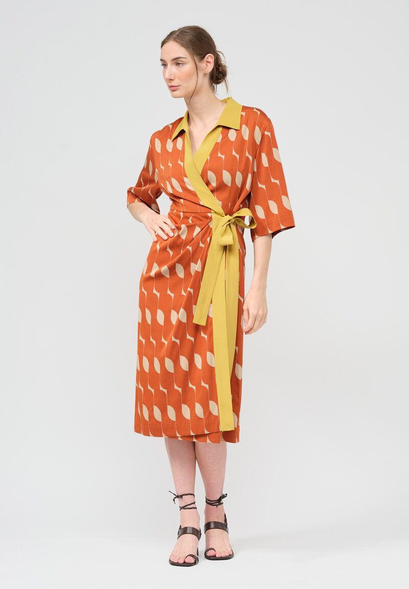 Dries Van Noten Silk Dakolai Dress in Rust Orange	