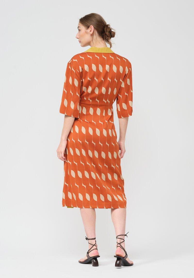 Dries Van Noten Silk Dakolai Dress in Rust Orange	