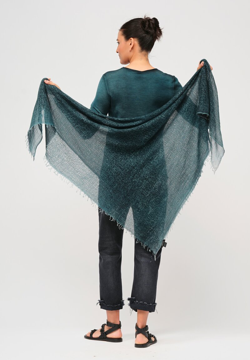 Avant Toi Hand-Painted Cashmere Gauze Scarf in Nero & Provence Green	