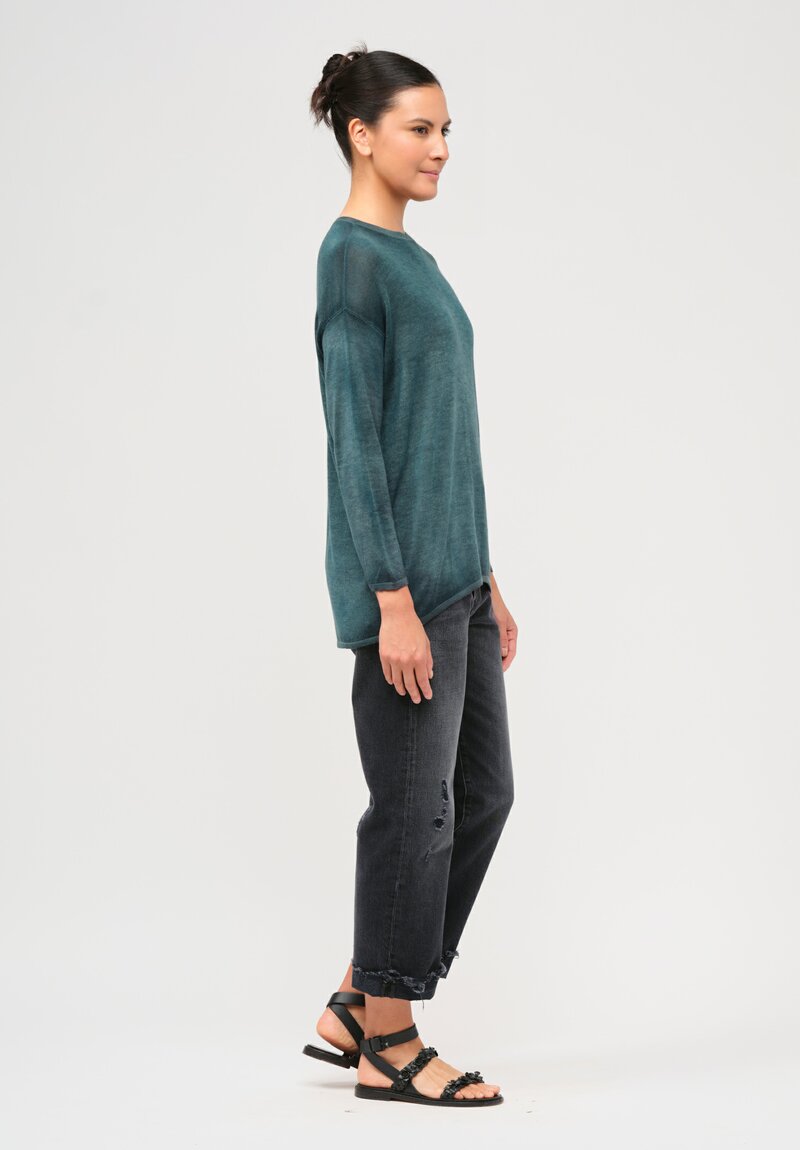 Avant Toi Cashmere & Silk Hand Painted Crewneck Sweater in Nero Provence Green	