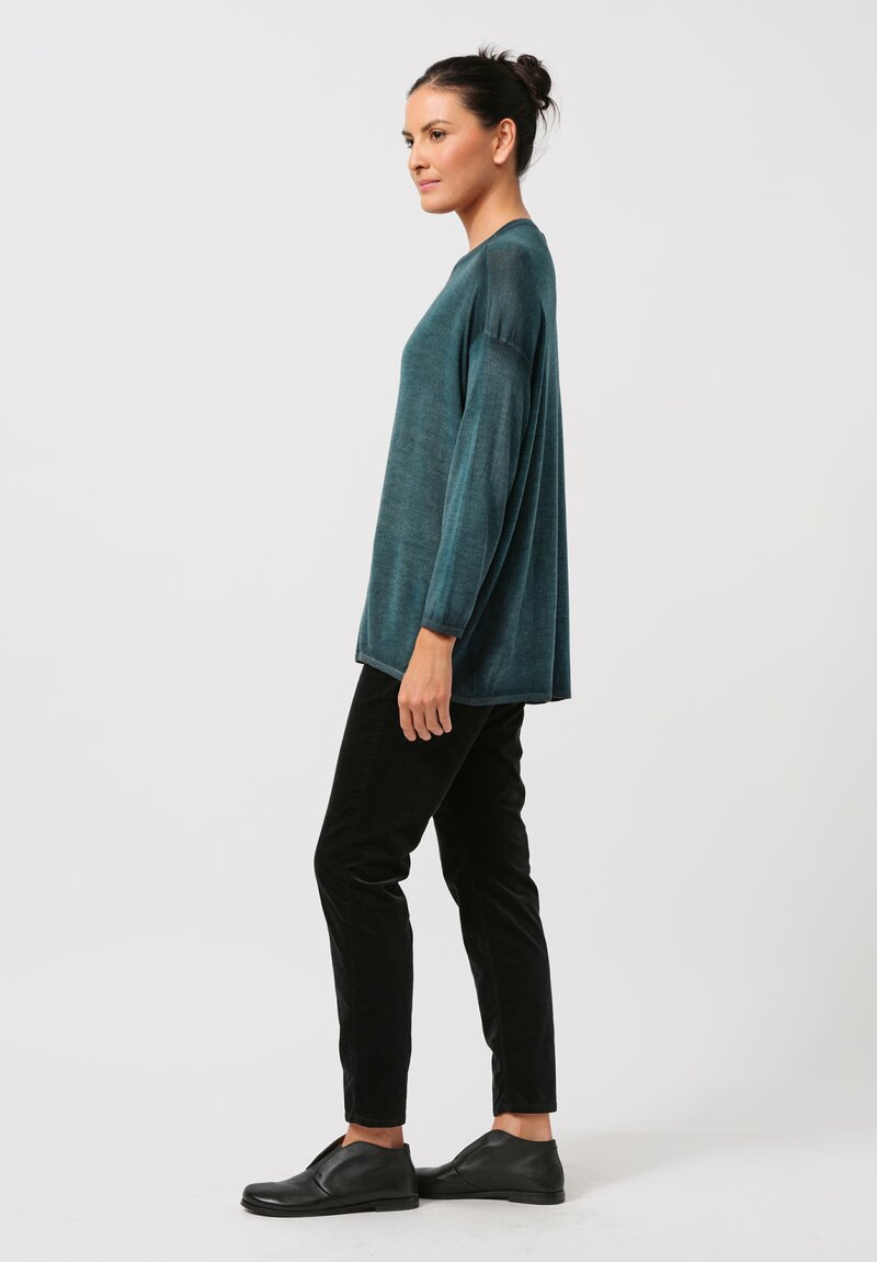 Avant Toi Cashmere & Silk Hand Painted Crewneck Sweater in Nero Provence Green	