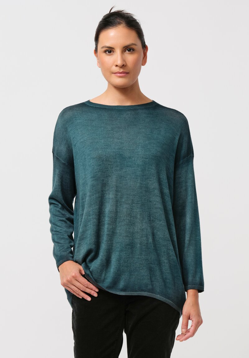 Avant Toi Cashmere & Silk Hand Painted Crewneck Sweater in Nero Provence Green	