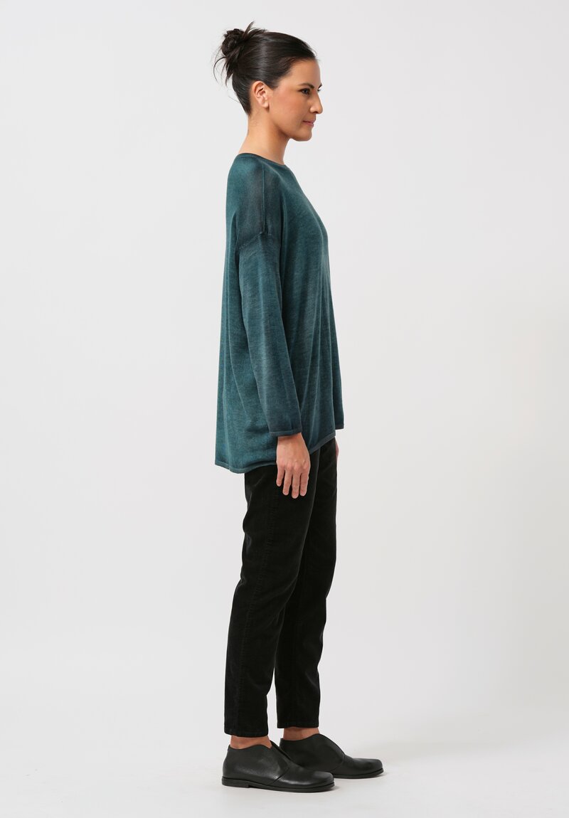 Avant Toi Cashmere & Silk Hand Painted Crewneck Sweater in Nero Provence Green	