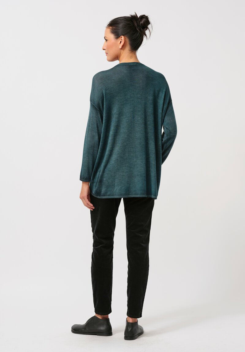 Avant Toi Cashmere & Silk Hand Painted Crewneck Sweater in Nero Provence Green	