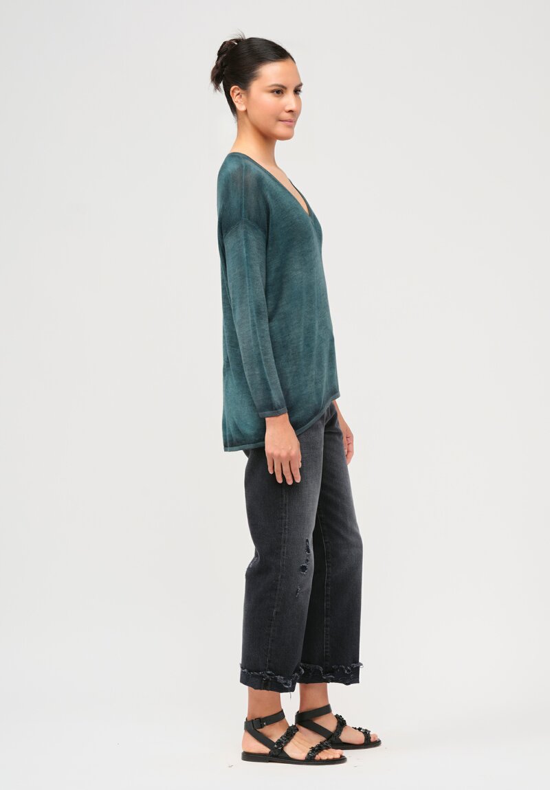 Avant Toi Cashmere & Silk Hand-Painted V-Neck Sweater in Nero Provence Green	