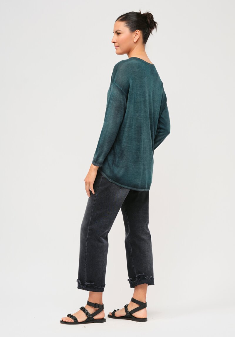 Avant Toi Cashmere & Silk Hand-Painted V-Neck Sweater in Nero Provence Green	