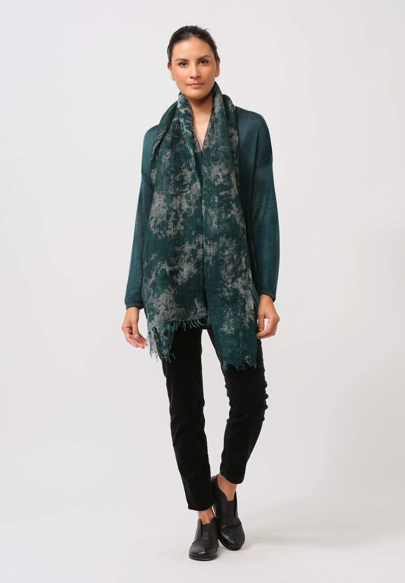 Avant Toi Cashmere & Silk Hand-Painted V-Neck Sweater in Nero Provence Green	