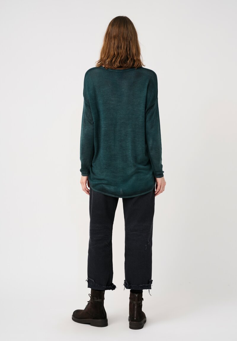 Avant Toi Cashmere & Silk Hand-Painted Maglia V-Neck Sweater in Nero & Provence Green