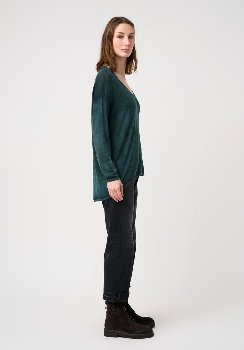Avant Toi Cashmere & Silk Hand-Painted Maglia V-Neck Sweater in Nero & Provence Green