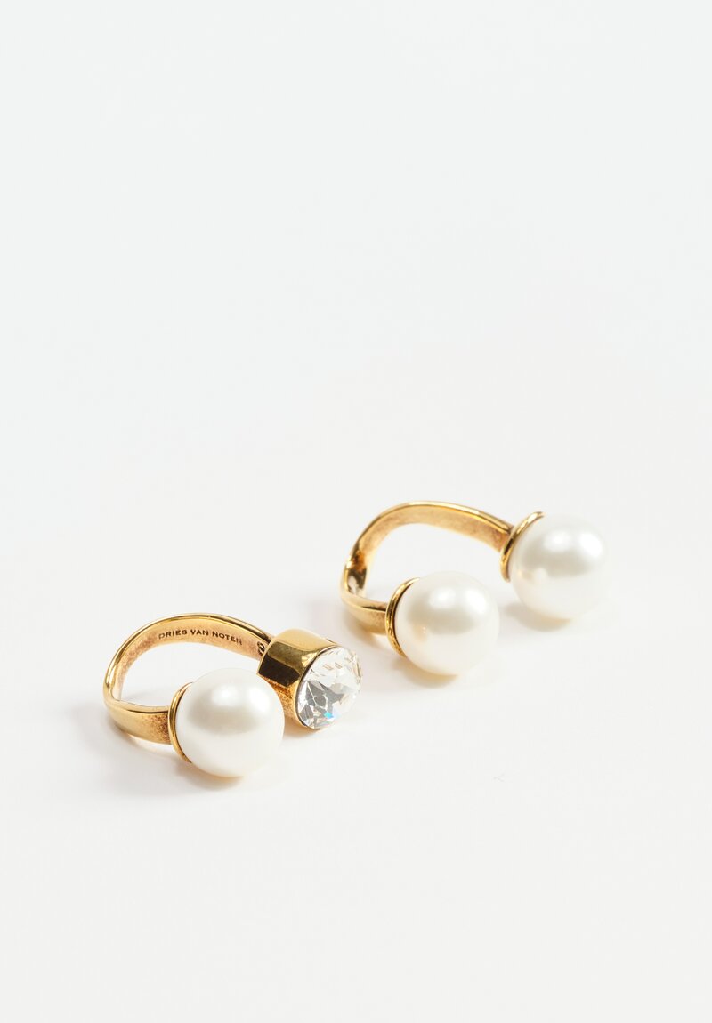 Dries Van Noten Brass & Pearl Set of Jewel Rings	