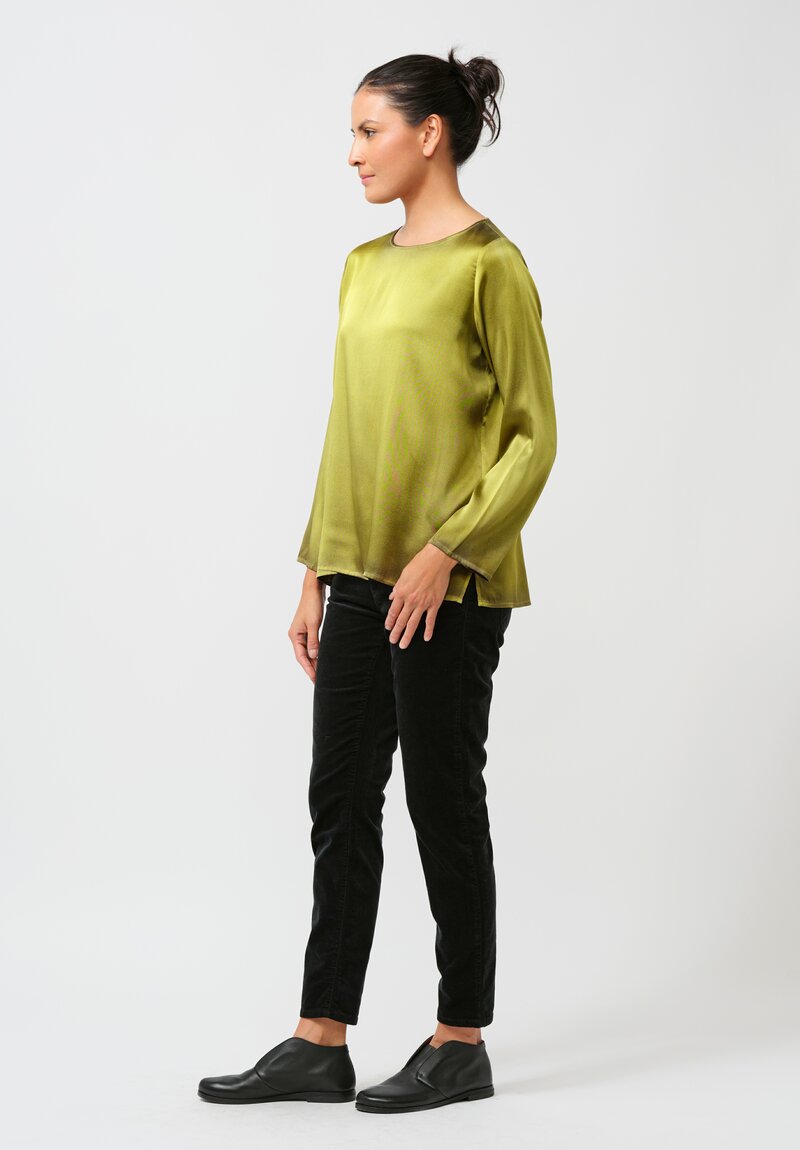 Avant Toi Hand-Painted Silk Barchetta Top in Nero Lime Green	