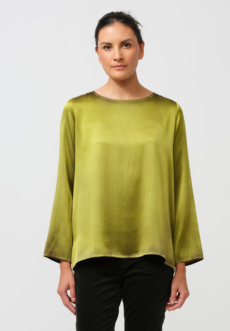 Avant Toi Hand-Painted Silk Barchetta Top in Nero Lime Green	