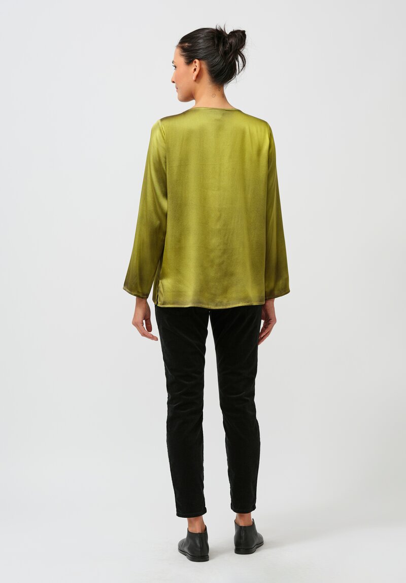 Avant Toi Hand-Painted Silk Barchetta Top in Nero Lime Green	