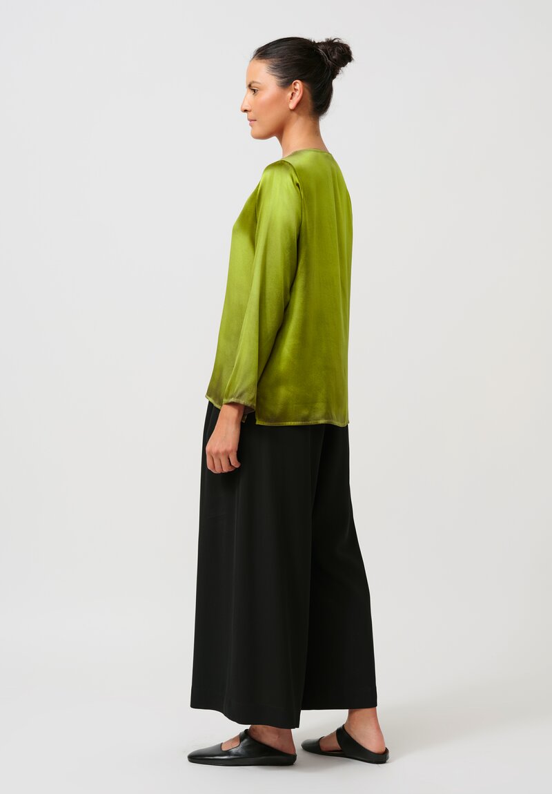 Avant Toi Hand Painted Silk Barchetta Top in Nero & Lime Green