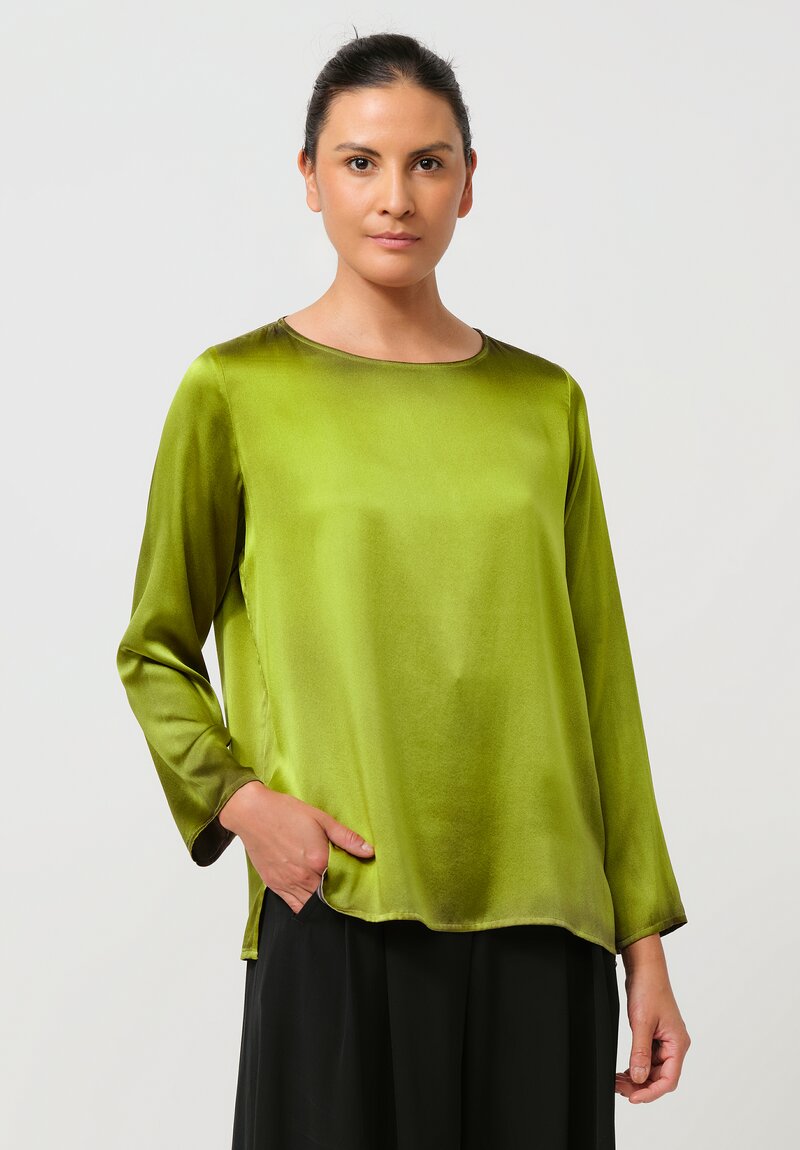 Avant Toi Hand Painted Silk Barchetta Top in Nero & Lime Green