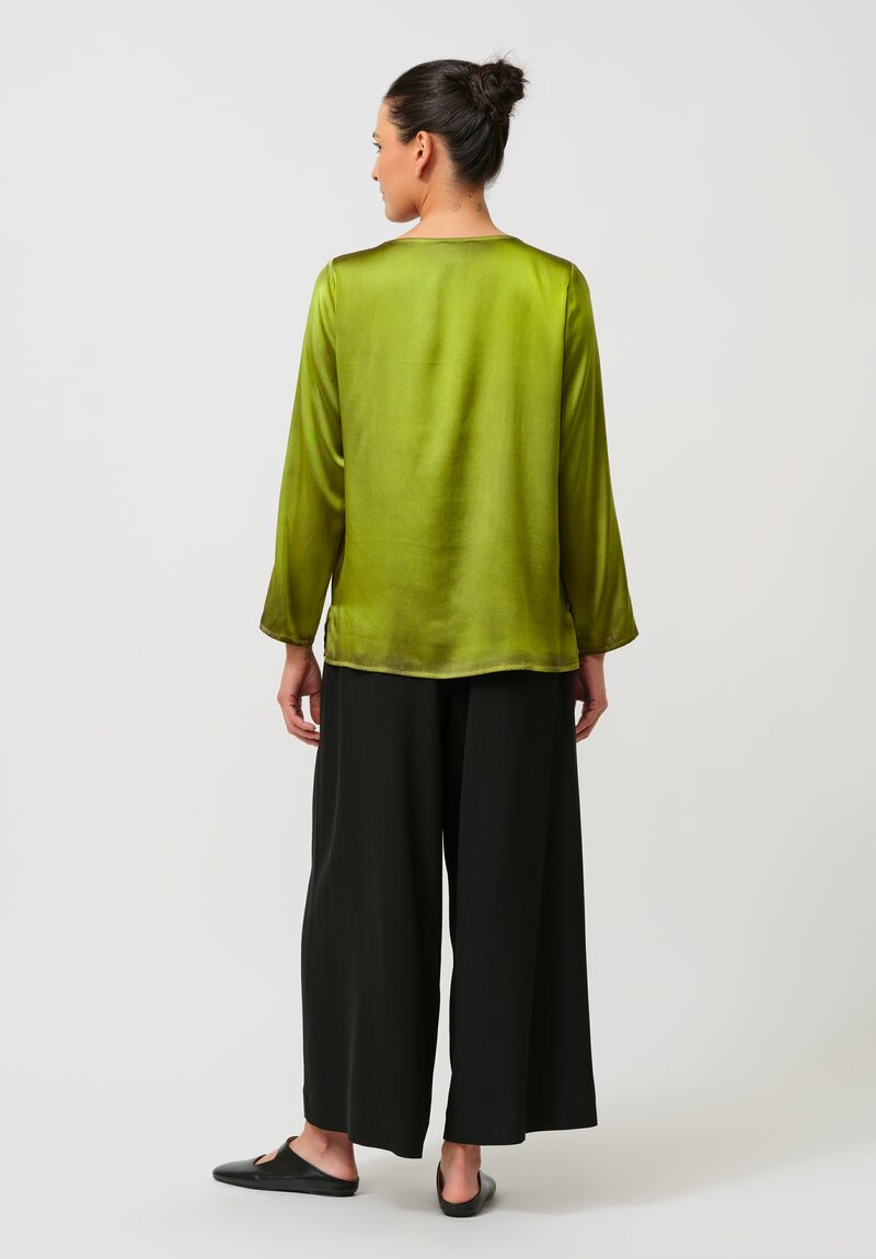 Avant Toi Hand Painted Silk Barchetta Top in Nero & Lime Green