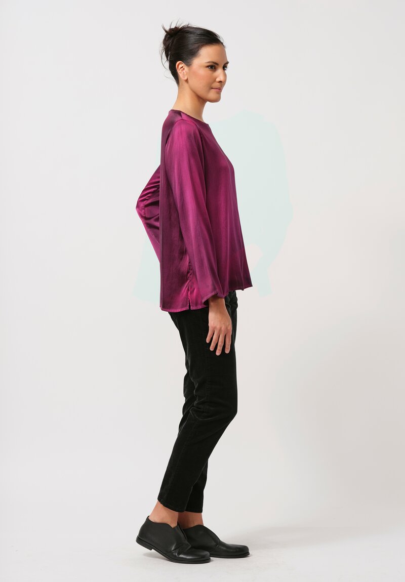 Avant Toi Hand-Painted Silk Lunga Barchetta Top in Nero Clematis Purple	