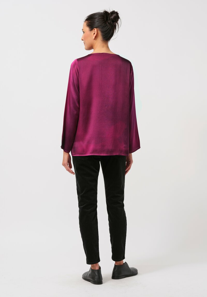 Avant Toi Hand-Painted Silk Lunga Barchetta Top in Nero Clematis Purple	