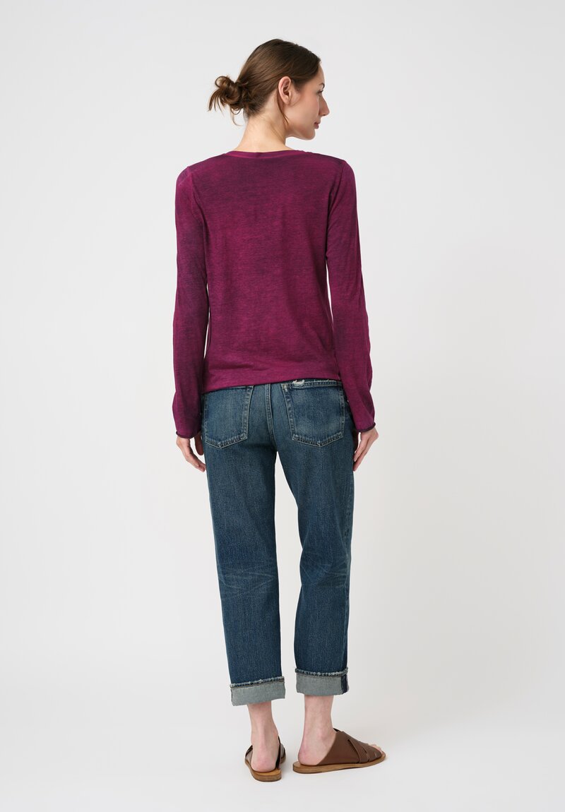 Avant Toi Hand-Painted Cotton V-Neck Long Sleeve Shirt in Nero Clematis Purple