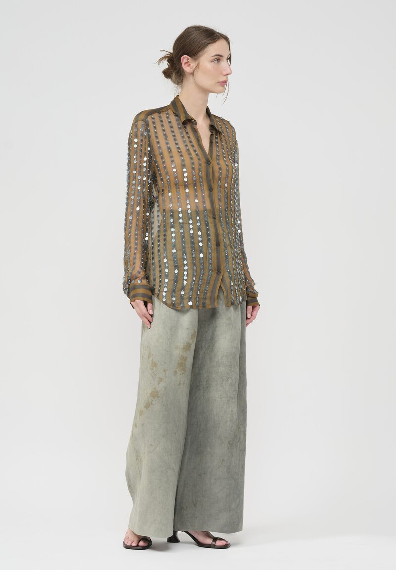 Dries Van Noten Silk Embellished Chowy Shirt in Khaki	