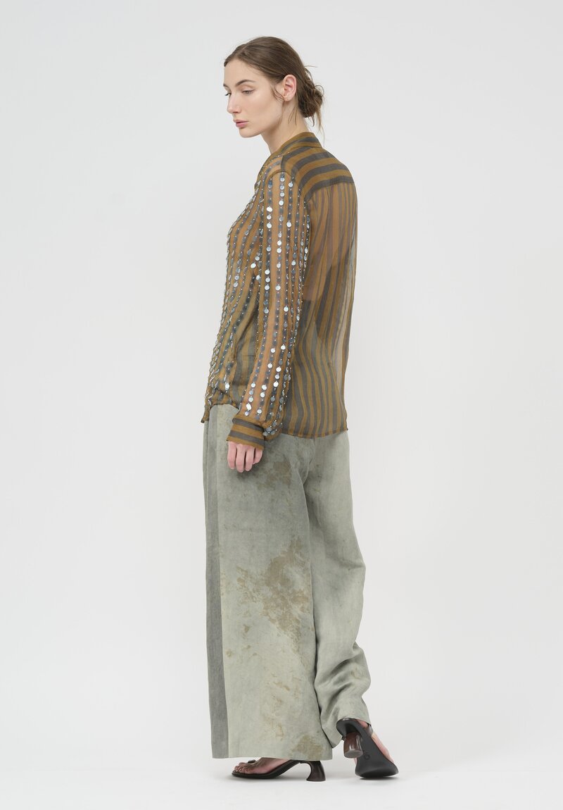 Dries Van Noten Silk Embellished Chowy Shirt in Khaki	