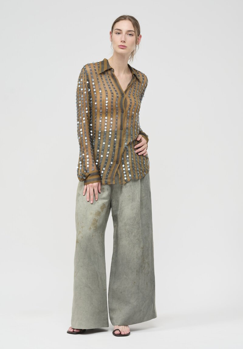 Dries Van Noten Silk Embellished Chowy Shirt in Khaki	