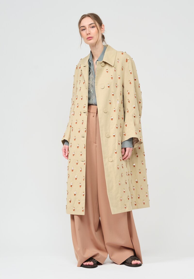 Dries Van Noten Cotton Embellished Rolendo Coat in Tan	