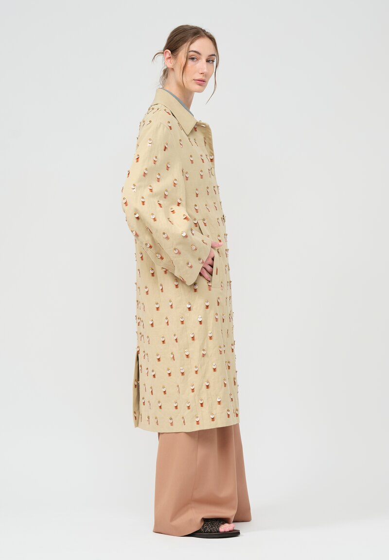 Dries Van Noten Cotton Embellished Rolendo Coat in Tan	