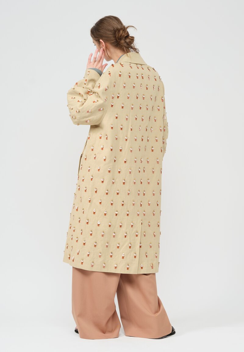 Dries Van Noten Cotton Embellished Rolendo Coat in Tan	