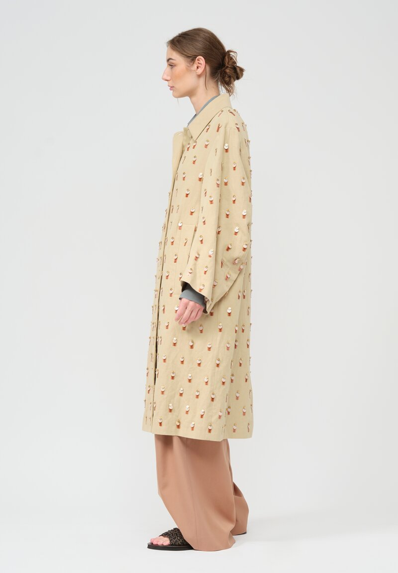 Dries Van Noten Cotton Embellished Rolendo Coat in Tan	