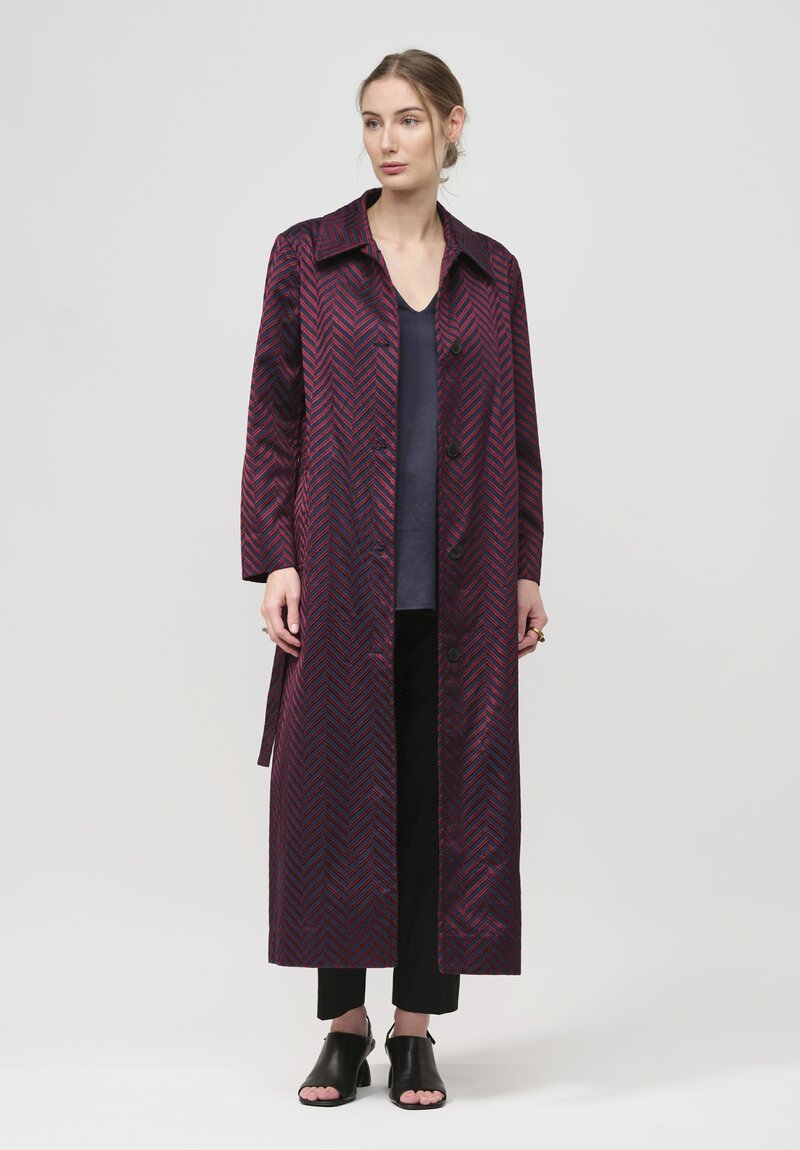 Dries Van Noten Cotton Rolano Coat in Red & Navy Blue