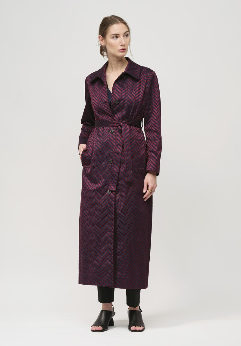 Dries Van Noten Cotton Rolano Coat in Red & Navy Blue