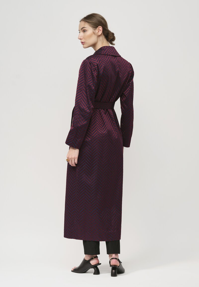 Dries Van Noten Cotton Rolano Coat in Red & Navy Blue