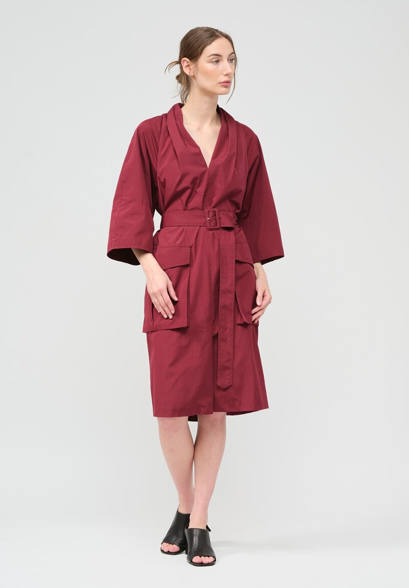 Dries Van Noten Cotton Debrasa Dress in Maroon Red	