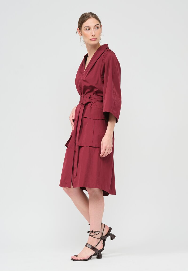 Dries Van Noten Cotton Debrasa Dress in Maroon Red	